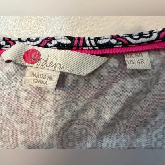 Boden Caroline Modal Jersey Sun Tile Faux Wrap Belted Romper Pink White 4 - Picture 11 of 13